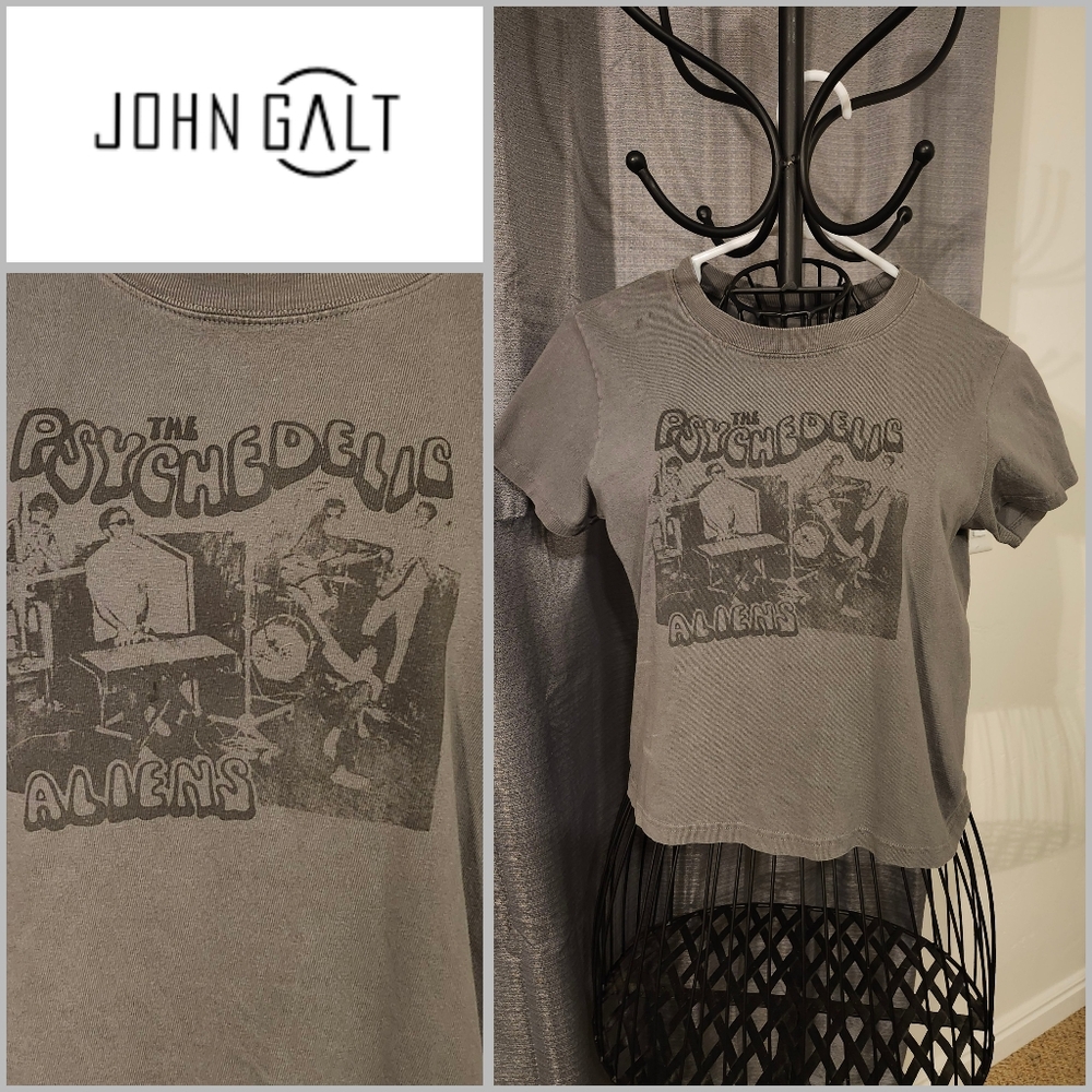 John Galt Gray Short Sleeve Tee with Graphic Design Size XS/S